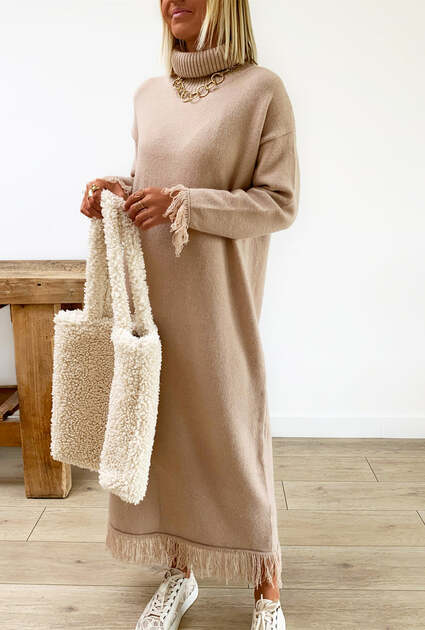 Sweaterdress Fringe - CARAMEL